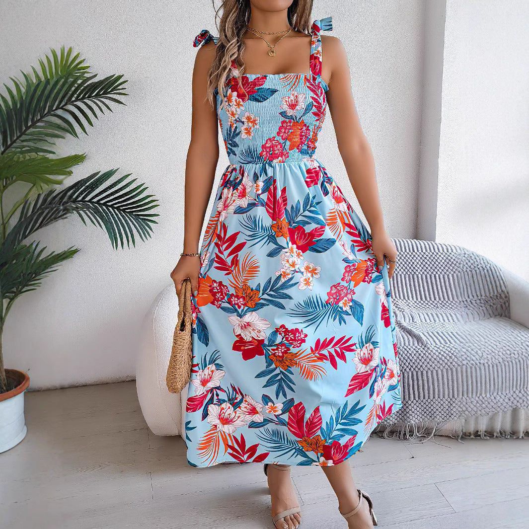 فستان كورسيه بطبعة زهور من Ins Fashion Holiday Beach Long Dresses Summer Clothing For Women