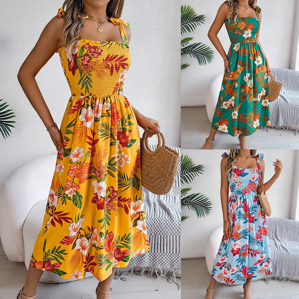 فستان كورسيه بطبعة زهور من Ins Fashion Holiday Beach Long Dresses Summer Clothing For Women