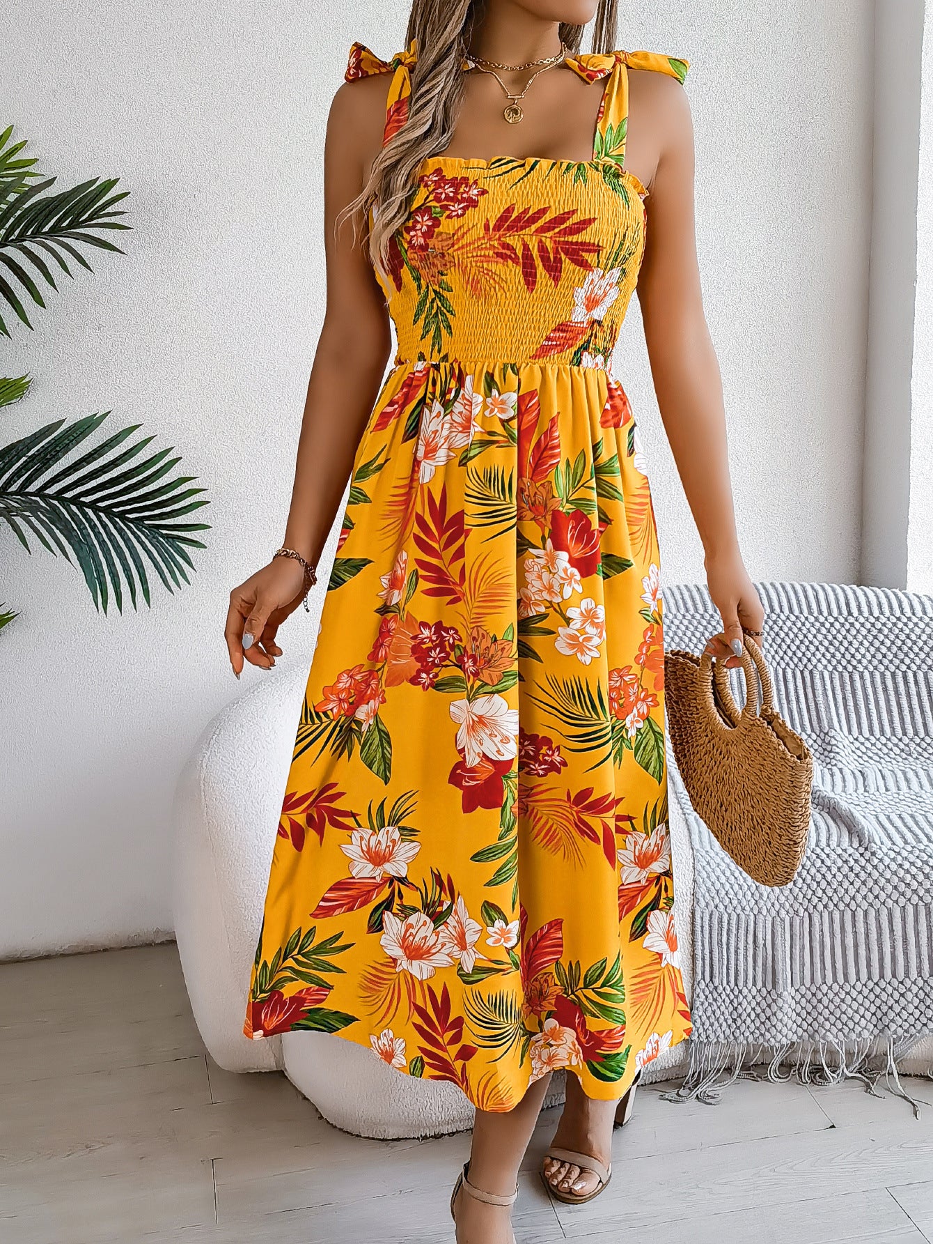 فستان كورسيه بطبعة زهور من Ins Fashion Holiday Beach Long Dresses Summer Clothing For Women