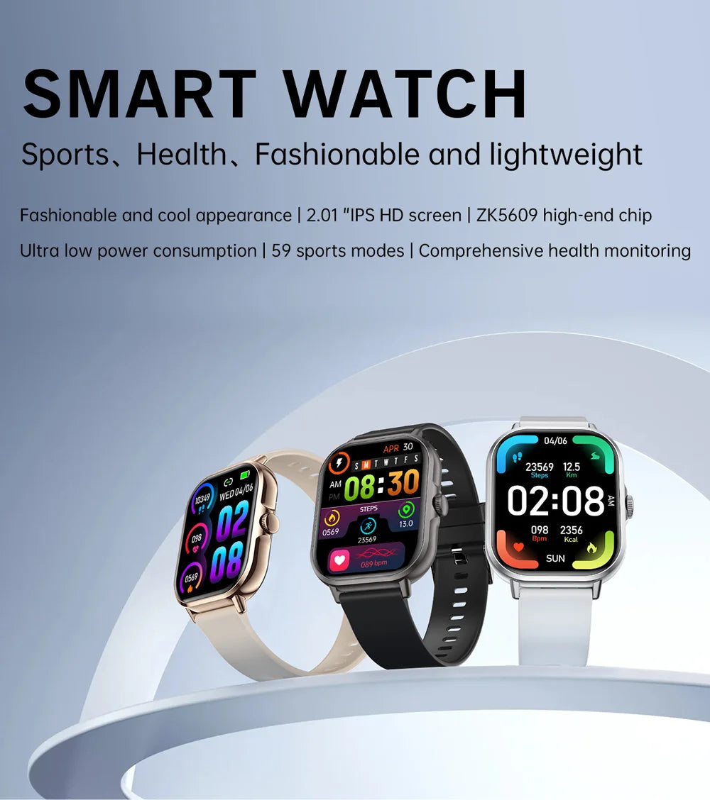 2024 2.01'' Smart Watch Bluetooth Call Play Music Smartwatch Fitness Clock Sport Waterproof Watches for Men Women iPhone Android