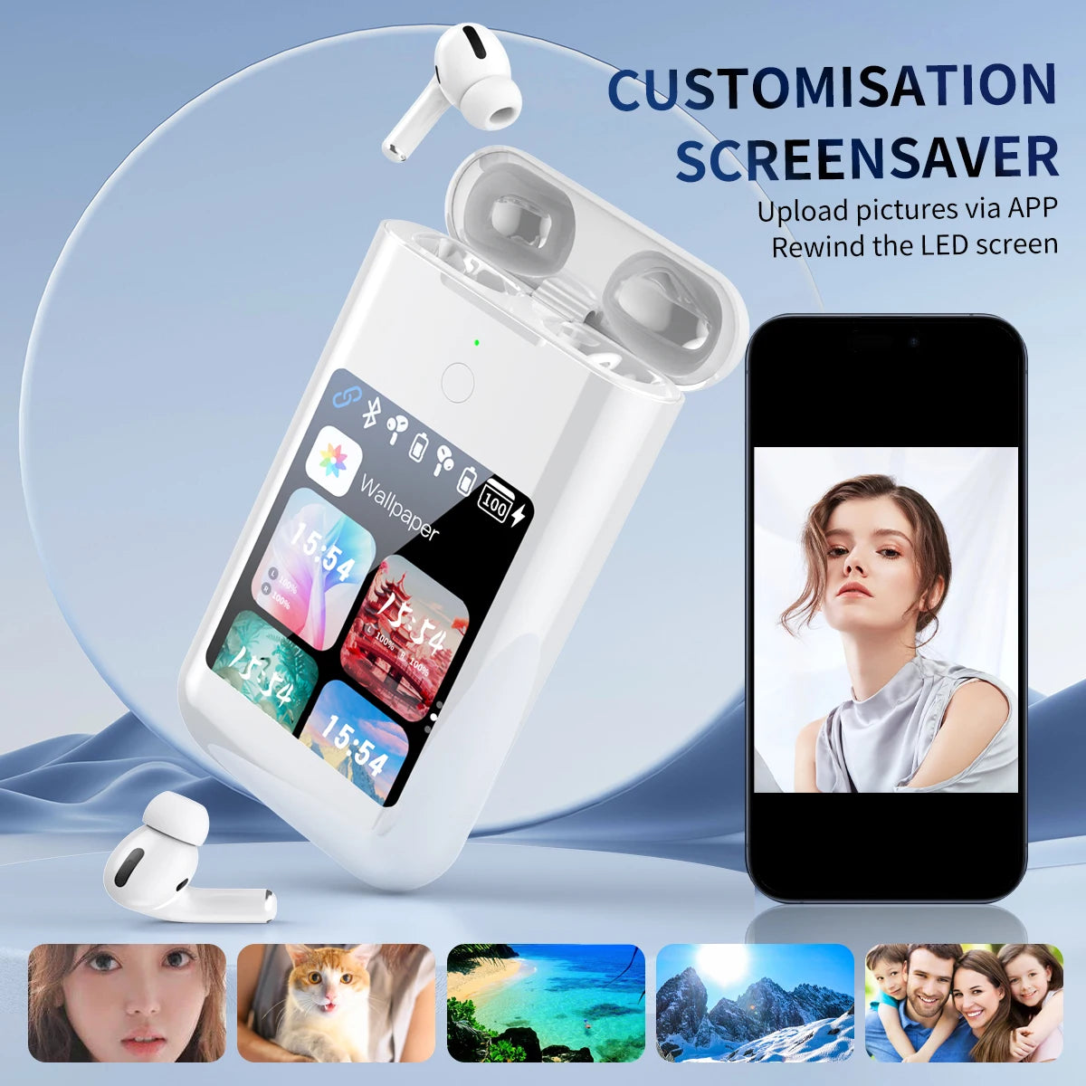 3In1 Gift Touch Screen Earbuds With Powerbank Interactive Games Ui Wallpaper Noise Reduction Wireless Bluetooth Earphone Airbuds