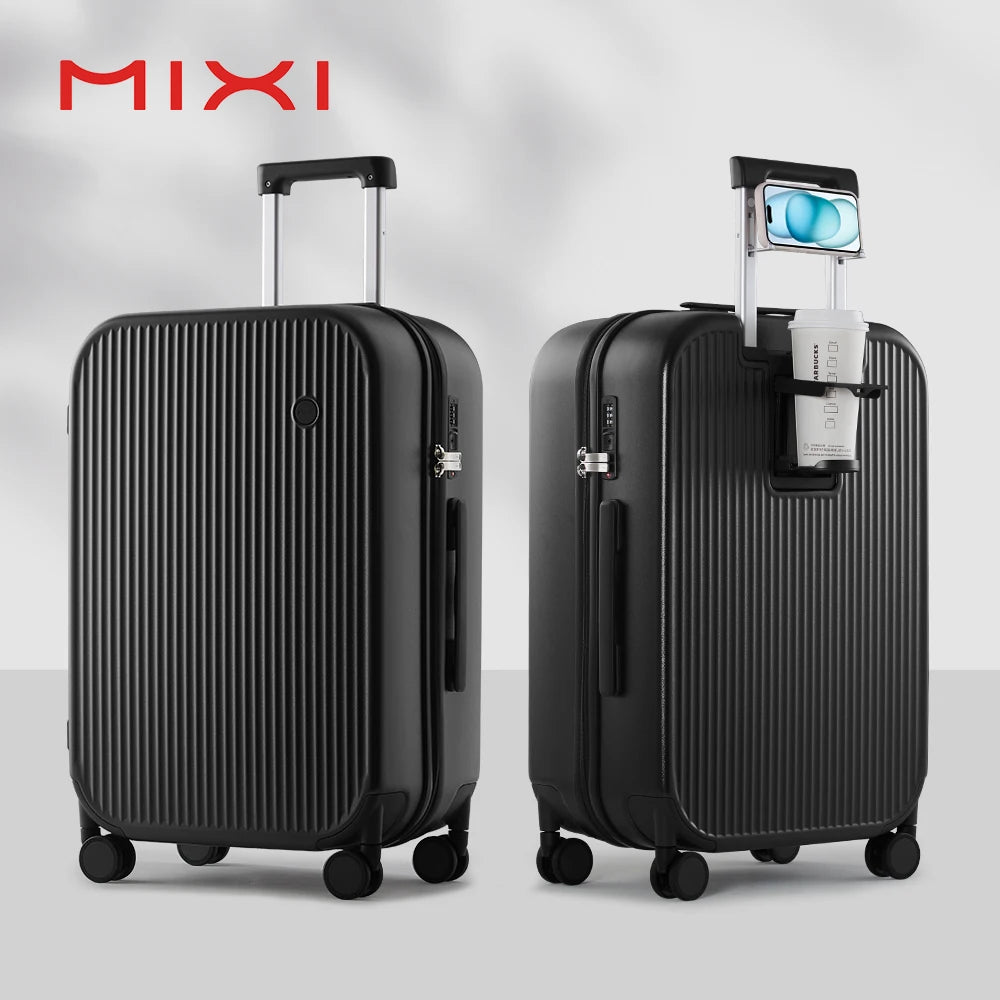 Mixi Carry On Luggage with Cup Phone Holder Hard Shell Rolling Travel Suitcase with Spinner Wheels 20 24 26 Inch M9290