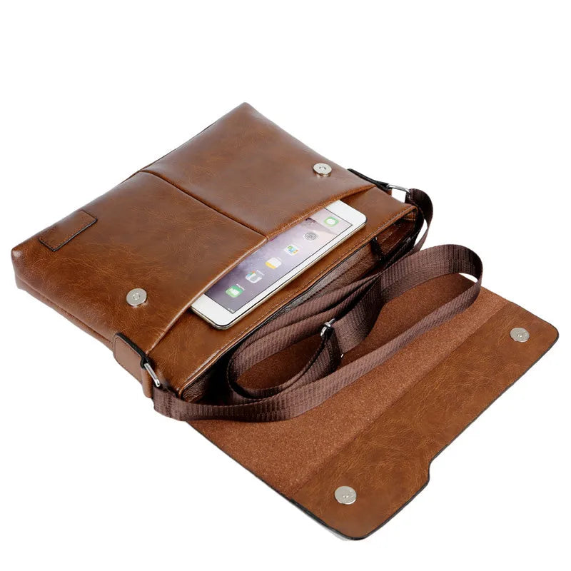 PU Leather Men'S Briefcase Male Executive Document Shoulder Vintage Business Work Messenger Crossbody Side Designer Caddy Bag