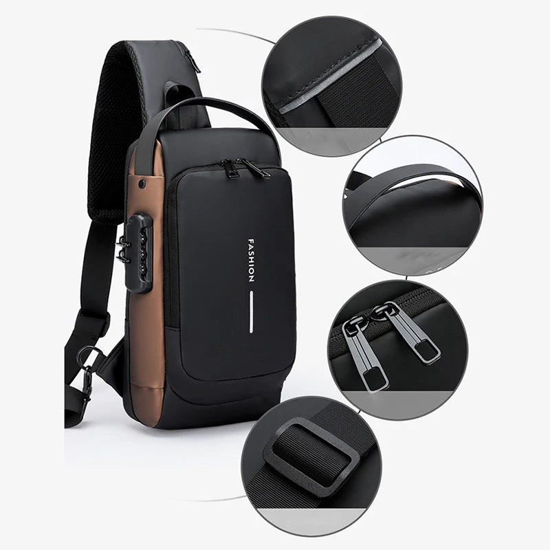 Men Fashion Travel Sport Sling Bag Male Multifunction Anti-theft USB Charging Password Lock For Riding Motorcycle Chest Packs