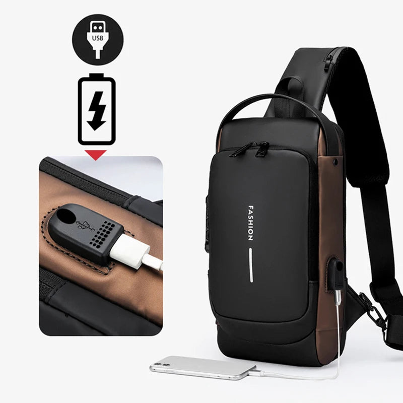 Men Fashion Travel Sport Sling Bag Male Multifunction Anti-theft USB Charging Password Lock For Riding Motorcycle Chest Packs