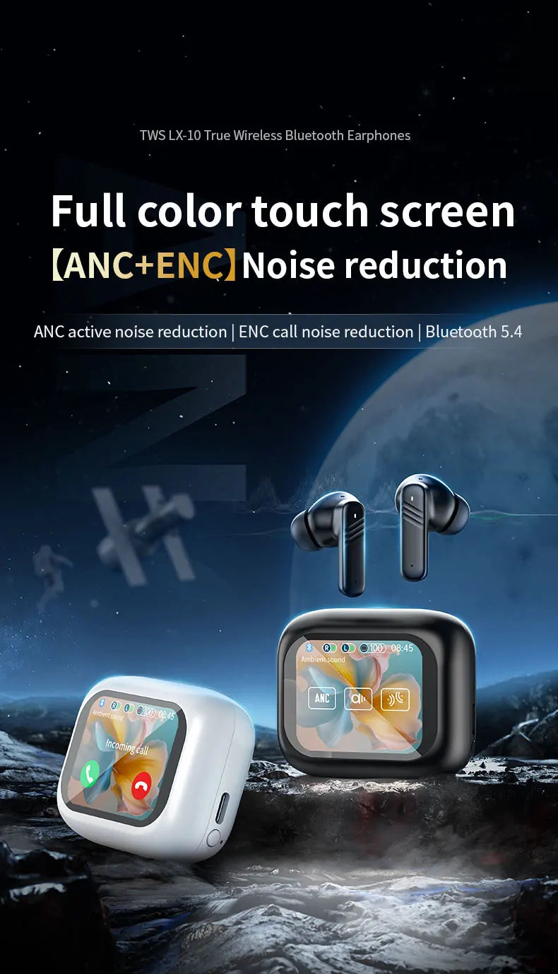 Wireless Earbuds With Touch Screen In-Ear Earphone ANC Noise Cancellation Long Battery ENC Mic Compatible With IOS Android