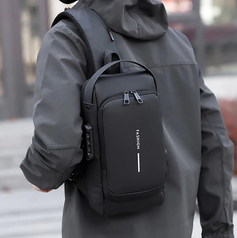 Men Fashion Travel Sport Sling Bag Male Multifunction Anti-theft USB Charging Password Lock For Riding Motorcycle Chest Packs