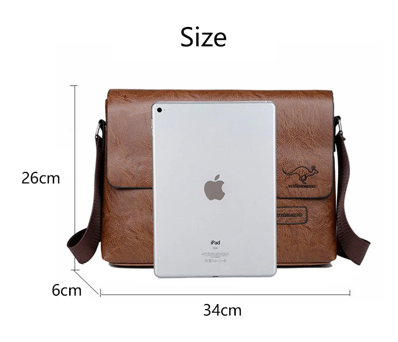 PU Leather Men'S Briefcase Male Executive Document Shoulder Vintage Business Work Messenger Crossbody Side Designer Caddy Bag