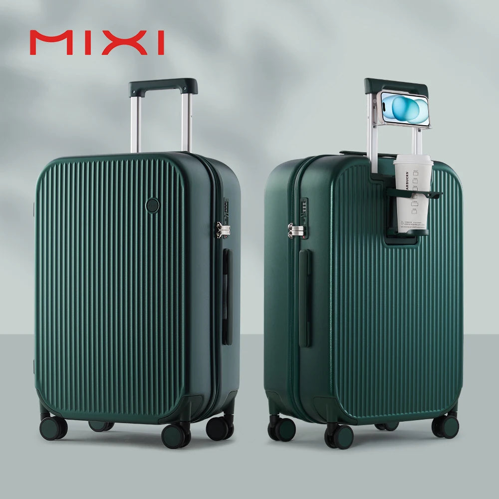 Mixi Carry On Luggage with Cup Phone Holder Hard Shell Rolling Travel Suitcase with Spinner Wheels 20 24 26 Inch M9290