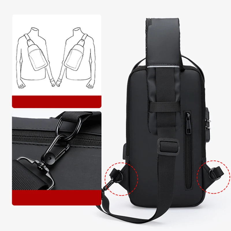 Men Fashion Travel Sport Sling Bag Male Multifunction Anti-theft USB Charging Password Lock For Riding Motorcycle Chest Packs