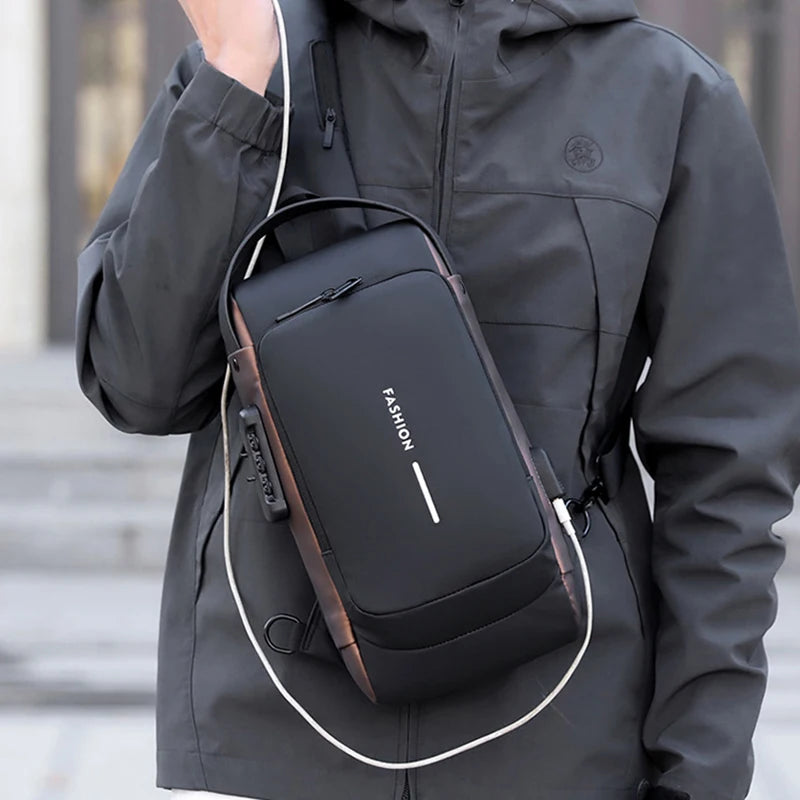 Men Fashion Travel Sport Sling Bag Male Multifunction Anti-theft USB Charging Password Lock For Riding Motorcycle Chest Packs