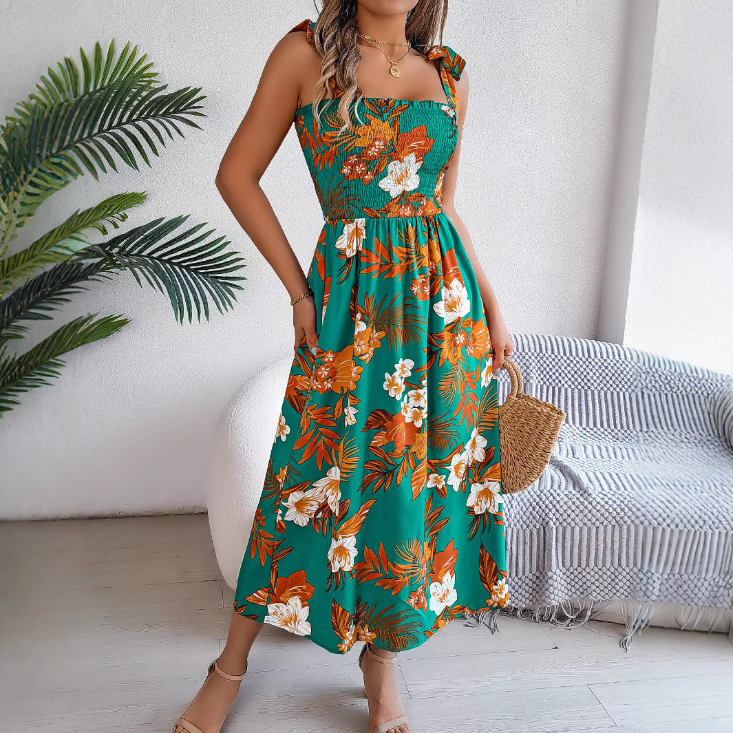 فستان كورسيه بطبعة زهور من Ins Fashion Holiday Beach Long Dresses Summer Clothing For Women