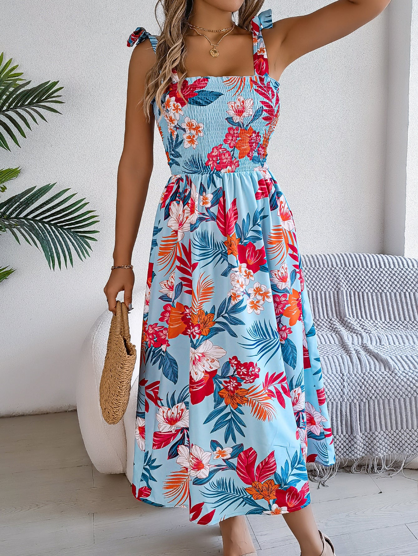 فستان كورسيه بطبعة زهور من Ins Fashion Holiday Beach Long Dresses Summer Clothing For Women